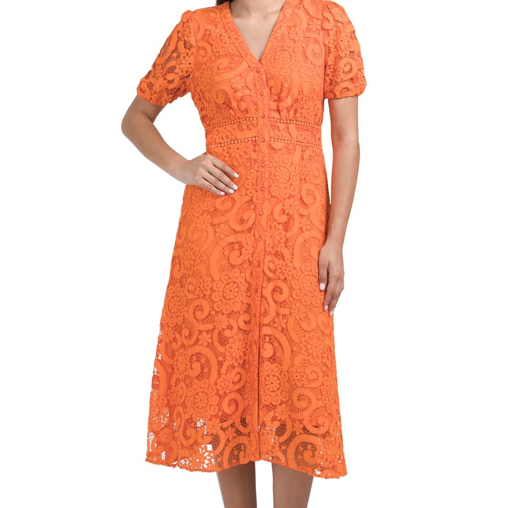 Nanette Lepore Elegant Orange Lace Midi Dress  Size 14